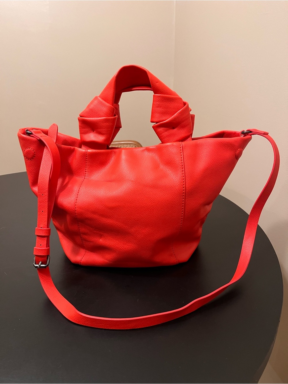 Zara Faux Leather Knot-Handle Bucket Bag
